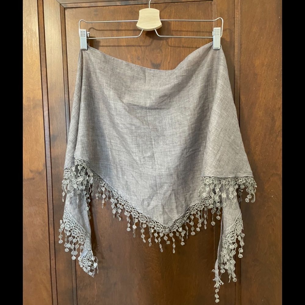 Silver scarf, unique lace trim